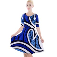 Print Water Waves Quarter Sleeve A-line Dress by Wegoenart