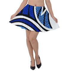 Print Water Waves Velvet Skater Skirt