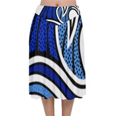 Print Water Waves Velvet Flared Midi Skirt