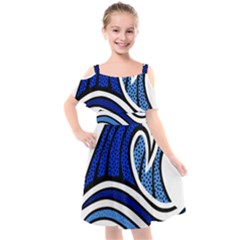 Print Water Waves Kids  Cut Out Shoulders Chiffon Dress by Wegoenart