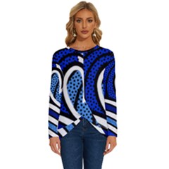 Print Water Waves Long Sleeve Crew Neck Pullover Top by Wegoenart