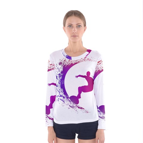 Wave Surfer Surfing Sport Athlete Water Sea Women s Long Sleeve Tee by Wegoenart