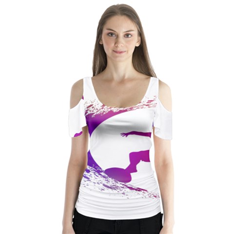 Wave Surfer Surfing Sport Athlete Water Sea Butterfly Sleeve Cutout Tee  by Wegoenart