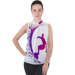 Wave Surfer Surfing Sport Athlete Water Sea Mock Neck Chiffon Sleeveless Top by Wegoenart