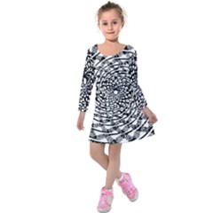 Illusions Abstract Black And White Patterns Swirls Kids  Long Sleeve Velvet Dress by Wegoenart