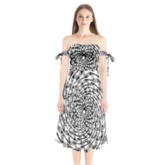 Illusions Abstract Black And White Patterns Swirls Shoulder Tie Bardot Midi Dress by Wegoenart