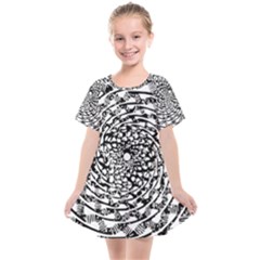 Illusions Abstract Black And White Patterns Swirls Kids  Smock Dress by Wegoenart