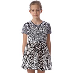 Illusions Abstract Black And White Patterns Swirls Kids  Short Sleeve Pinafore Style Dress by Wegoenart