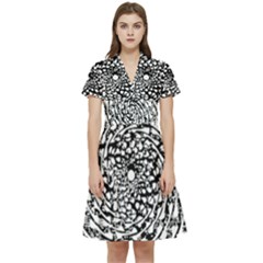 Illusions Abstract Black And White Patterns Swirls Short Sleeve Waist Detail Dress by Wegoenart