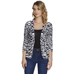 Illusions Abstract Black And White Patterns Swirls Women s One-button 3/4 Sleeve Short Jacket