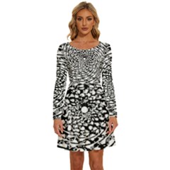 Illusions Abstract Black And White Patterns Swirls Long Sleeve Wide Neck Velvet Dress by Wegoenart