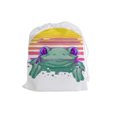 Frog Animal Sun Amphibian Figure Digital Art Drawstring Pouch (large) by Wegoenart