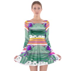 Frog Animal Sun Amphibian Figure Digital Art Long Sleeve Skater Dress by Wegoenart