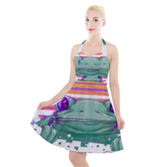 Frog Animal Sun Amphibian Figure Digital Art Halter Party Swing Dress  by Wegoenart