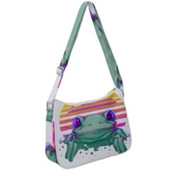 Frog Animal Sun Amphibian Figure Digital Art Zip Up Shoulder Bag by Wegoenart