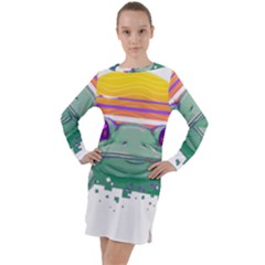 Frog Animal Sun Amphibian Figure Digital Art Long Sleeve Hoodie Dress