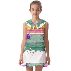 Frog Animal Sun Amphibian Figure Digital Art Kids  Pilgrim Collar Ruffle Hem Dress by Wegoenart