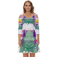 Frog Animal Sun Amphibian Figure Digital Art Shoulder Cut Out Zip Up Dress