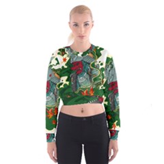 Armor Japan Maple Leaves Samurai Mask Cut Cropped Sweatshirt