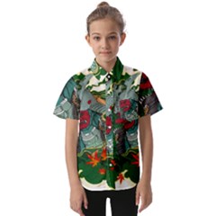 Armor Japan Maple Leaves Samurai Mask Cut Kids  Short Sleeve Shirt by Wegoenart