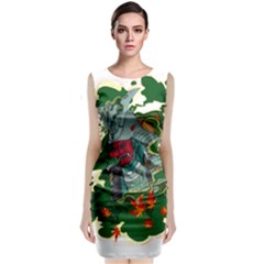 Armor Japan Maple Leaves Samurai Mask Cut Sleeveless Velvet Midi Dress