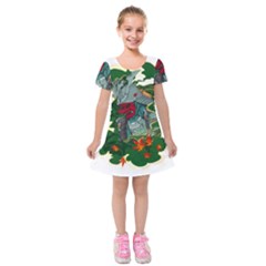 Armor Japan Maple Leaves Samurai Mask Cut Kids  Short Sleeve Velvet Dress by Wegoenart