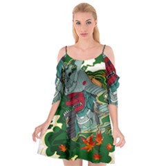 Armor Japan Maple Leaves Samurai Mask Cut Cutout Spaghetti Strap Chiffon Dress by Wegoenart