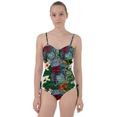 Armor Japan Maple Leaves Samurai Mask Cut Sweetheart Tankini Set by Wegoenart