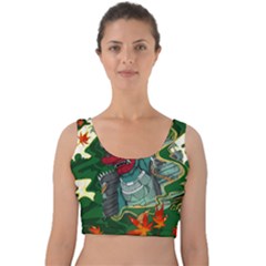 Armor Japan Maple Leaves Samurai Mask Cut Velvet Crop Top by Wegoenart