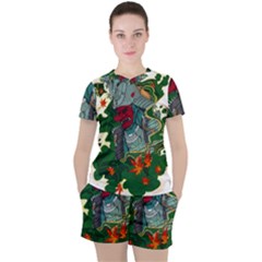 Armor Japan Maple Leaves Samurai Mask Cut Women s Tee And Shorts Set