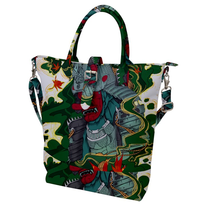 Armor Japan Maple Leaves Samurai Mask Cut Buckle Top Tote Bag