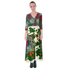 Armor Japan Maple Leaves Samurai Mask Cut Button Up Maxi Dress by Wegoenart