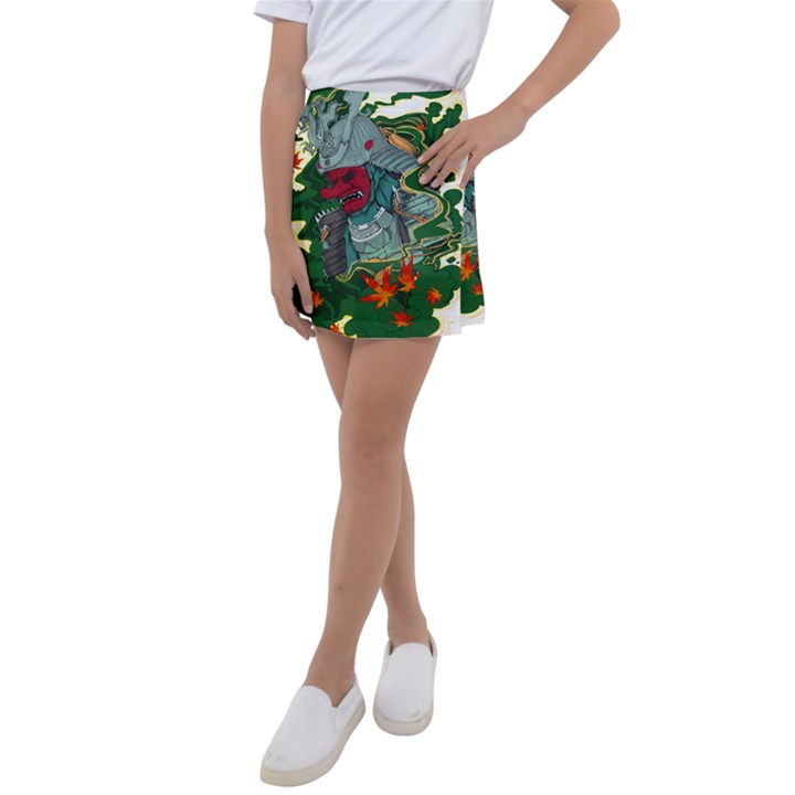 Armor Japan Maple Leaves Samurai Mask Cut Kids  Tennis Skirt