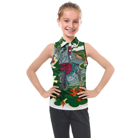 Armor Japan Maple Leaves Samurai Mask Cut Kids  Sleeveless Polo Tee by Wegoenart