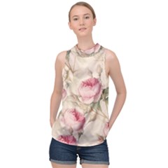 Roses-58 High Neck Satin Top by nateshop