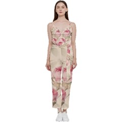 Roses-58 V-neck Spaghetti Strap Tie Front Jumpsuit by nateshop