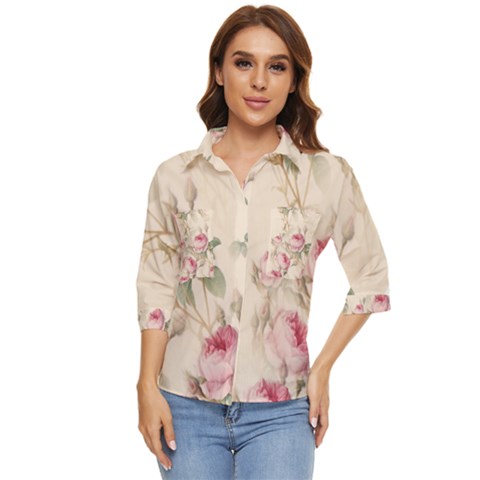 Roses-58 Women s Quarter Sleeve Pocket Shirt by nateshop