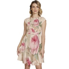 Roses-58 Cap Sleeve High Waist Dress by nateshop