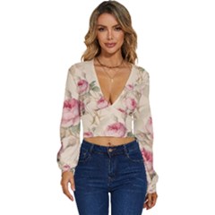 Roses-58 Long Sleeve Deep-v Velour Top by nateshop