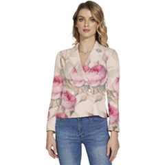 Roses-58 Women s Long Sleeve Revers Collar Cropped Jacket by nateshop