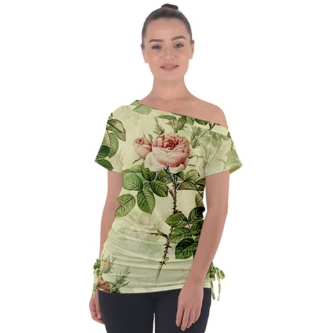 Roses-59 Off Shoulder Tie-up Tee by nateshop