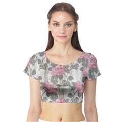 Roses-pink-elegan Short Sleeve Crop Top by nateshop