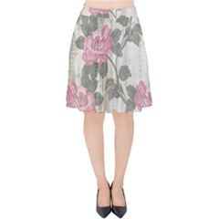 Roses-pink-elegan Velvet High Waist Skirt by nateshop