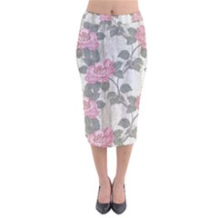 Roses-pink-elegan Velvet Midi Pencil Skirt by nateshop