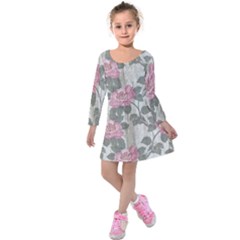 Roses-pink-elegan Kids  Long Sleeve Velvet Dress by nateshop