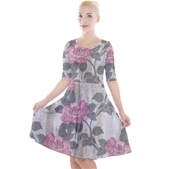 Roses-pink-elegan Quarter Sleeve A-line Dress by nateshop