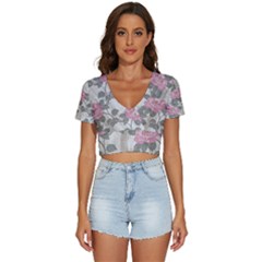 Roses-pink-elegan V-neck Crop Top by nateshop