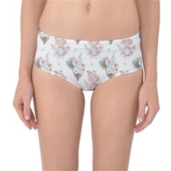 Roses-white Mid-waist Bikini Bottoms by nateshop