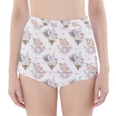 Roses-white High-waisted Bikini Bottoms by nateshop