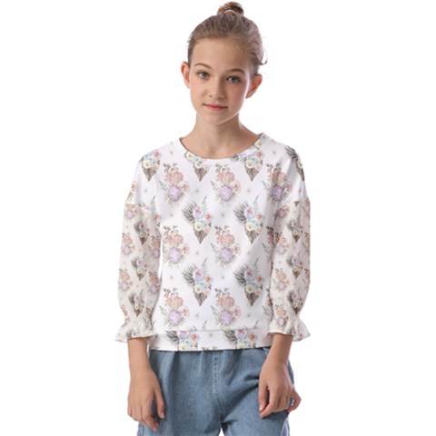 Roses-white Kids  Cuff Sleeve Top by nateshop